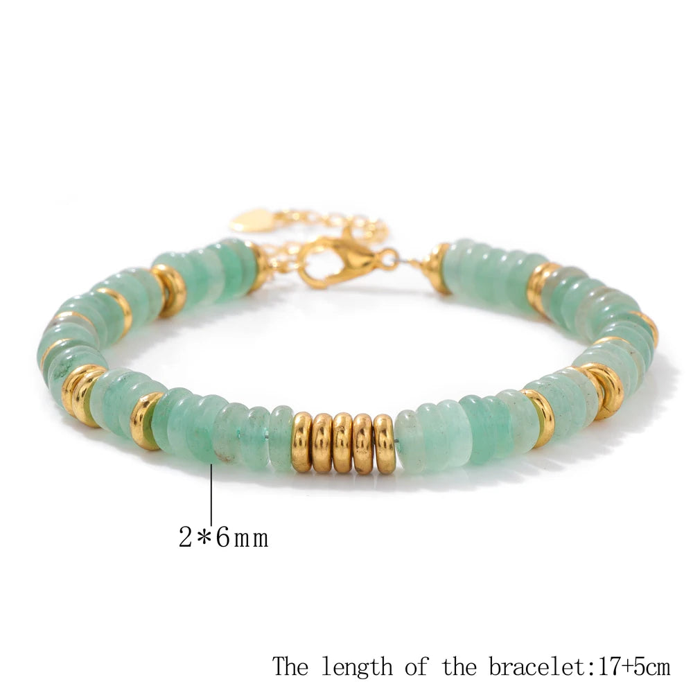 Tejesa Rondelle Natural Stone Flat Beads Bracelets For Women Men /Green Aventurine Lapis Lazuli Indian Agates Chain Bracelet Jewelry