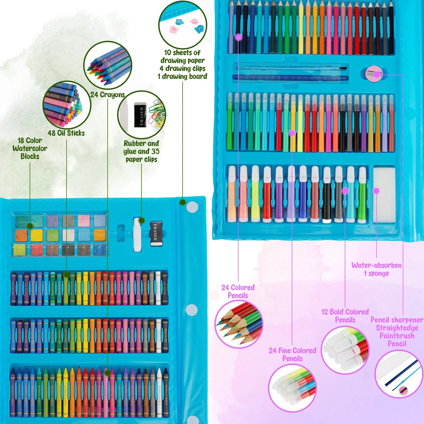 208Pcs Art Supplies Colorful Drawing Art Kit Non Toxic Painting Drawing Art Kit Safe Art Kit Cute Painting Kit for Kids Boys
