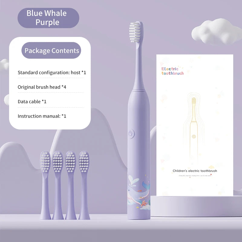 Kid's Electric Toothbrush With Replacement Heads Color Cartoon Soft Hair Cleaning Children Brush Rechargeable Sonic Toothbrush
