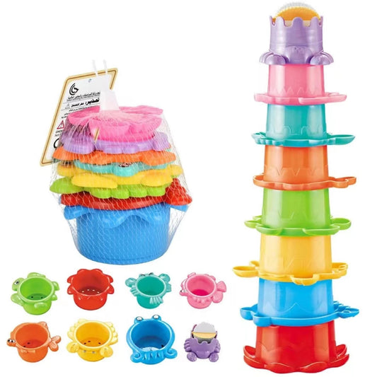 Hemas aStacking Cup Bath Toys for Kids Colorful Folding Boat Shape Tower Early Educational Baby Toys Swimming Pool Beach Toys Gifts