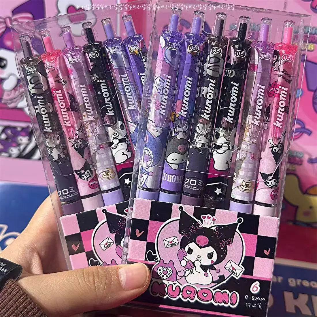 Hemasa 6pcs Series 0.55mm Hello Kitty Kuromi Gel Pen Cartoon Cute Press Pens