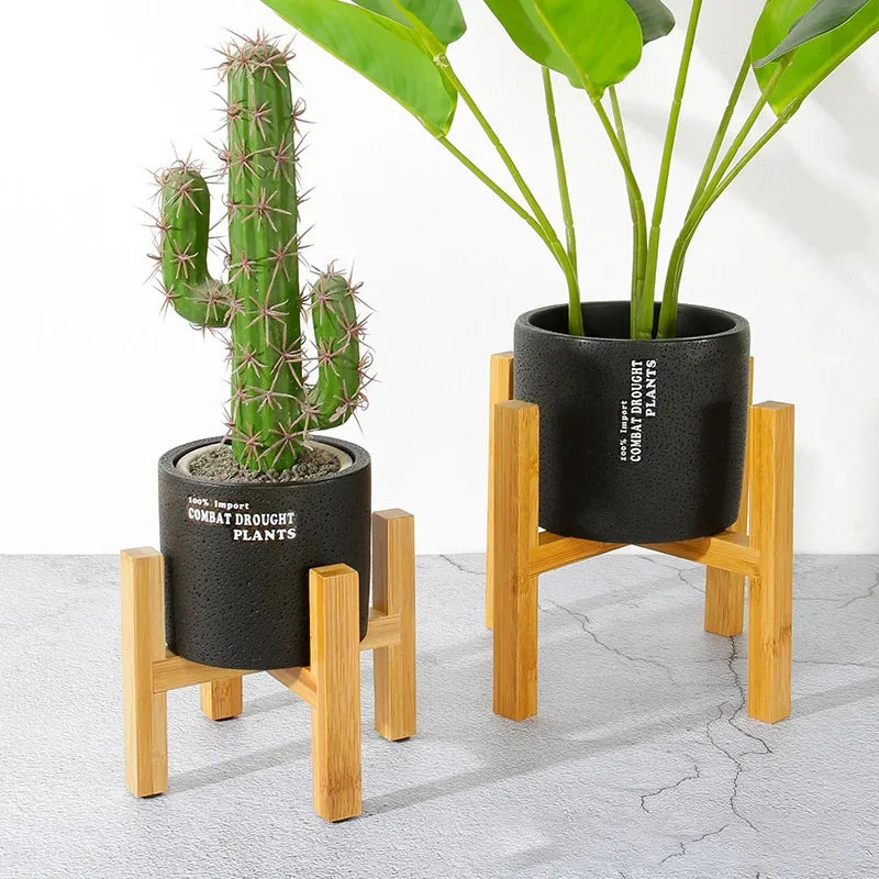 Tejesa Indoor Plant Stands with Planter Pot Tray/ Adjustable Size Fits 8.5 9 10 11 to 12 Inch Pots, Wood Planter Rack, Mid Century Modern Display Rack Rustic Decor Wooden Flower Pot Tray Indoor and Outdoor