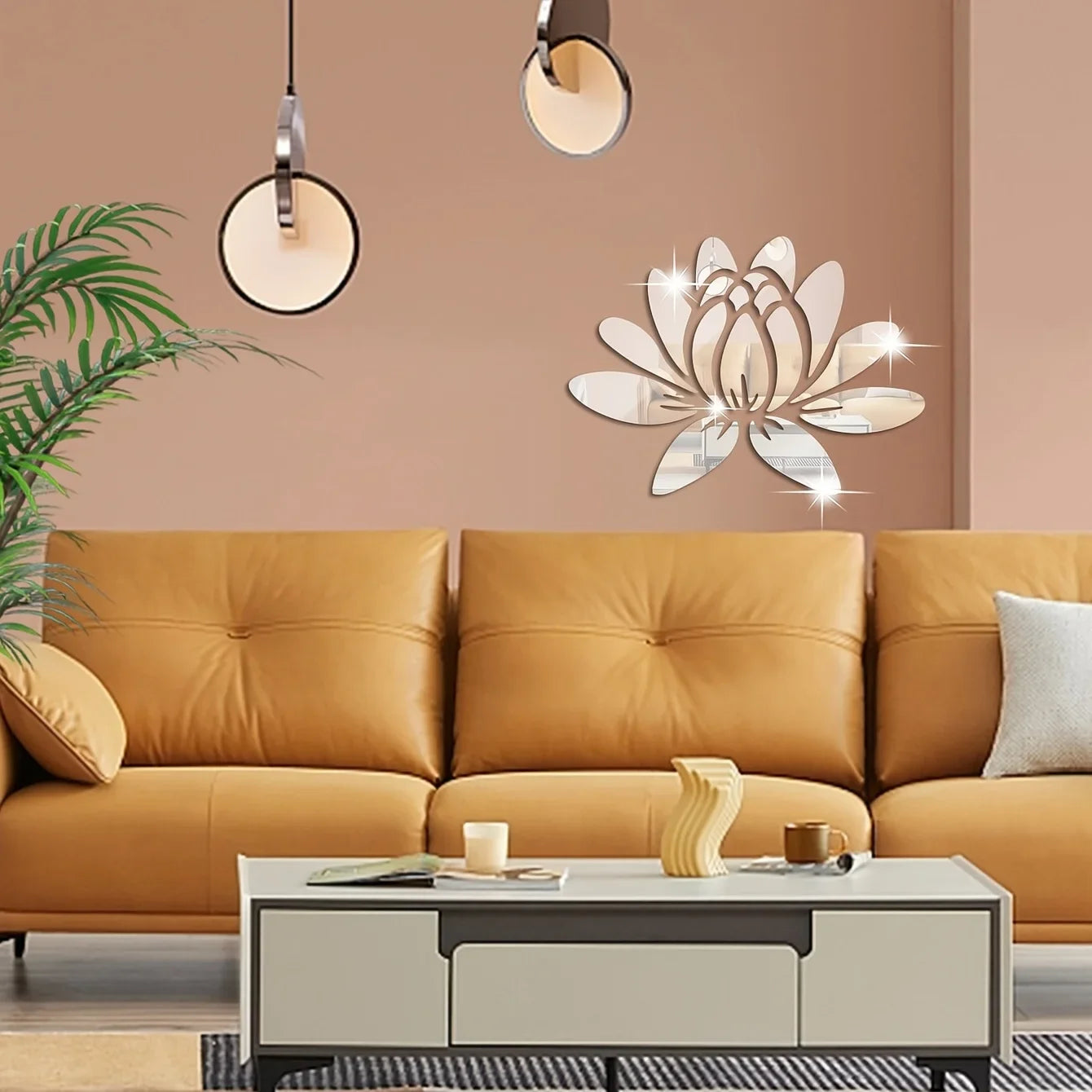 Hemasa Lotus Acrylic Mirror Wall Sticker Home Living Room Bedroom Office Hallway Wall Decorations Mirror Reflective Wall Sticker