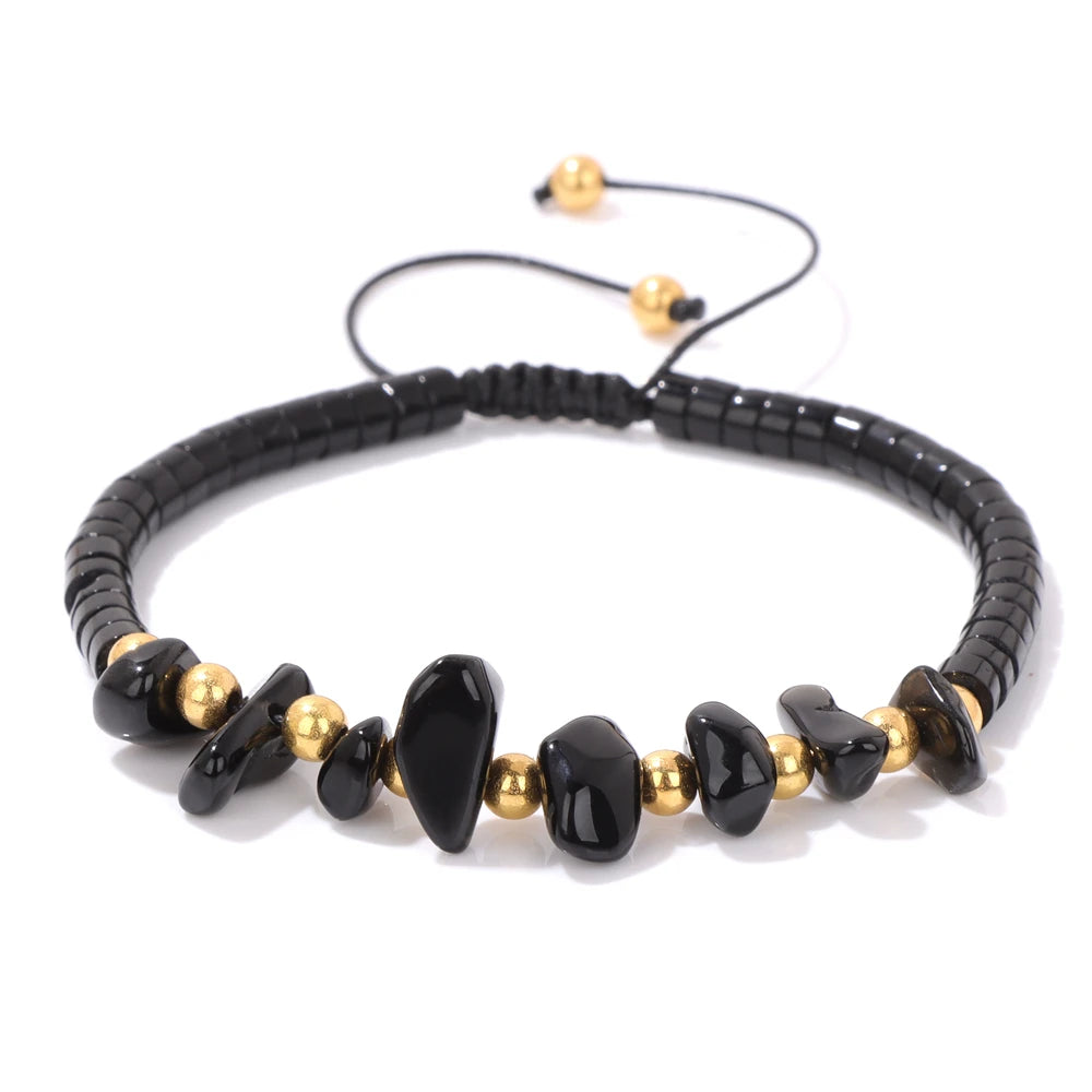 Tejesa Irregular Natural Gem Crystal Stone Beads Bracelet Braided Obsidian Aventurine Amethysts Aquamarin Opal Chip Bracelets For Women