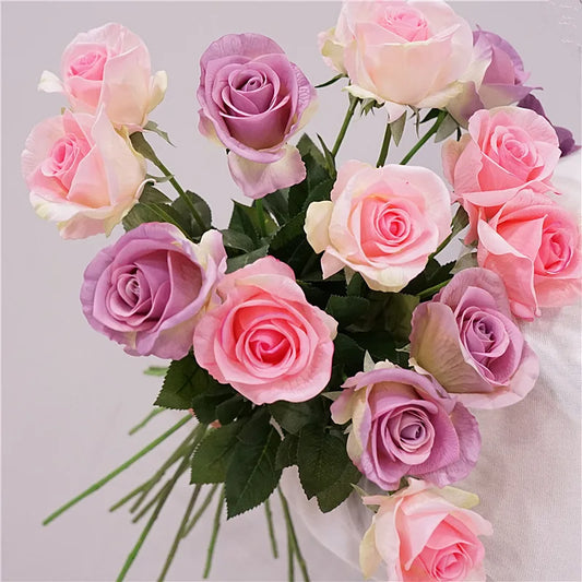 5Pcs Moist Feel Rose Artificial Flowers Branch Home Decoration Real Touch Roses Wedding Bouquet Party Table Flower Arrangement