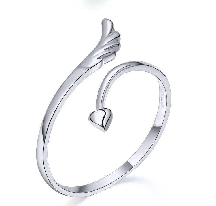 925 stamp silver color Love Ring Angel's Wings Opening Rings For Women anel Gift (Inner Diameter 16mm) S-R155