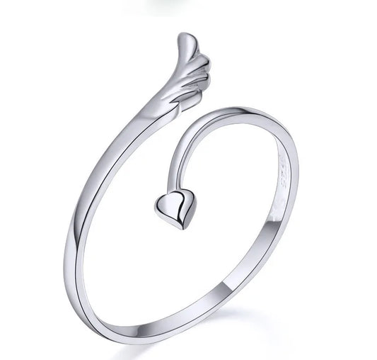 925 stamp silver color Love Ring Angel's Wings Opening Rings For Women anel Gift (Inner Diameter 16mm) S-R155