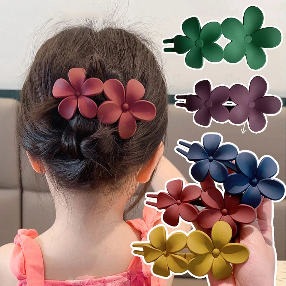 Hemasa 2Pcs Frosted Flower Hair Clip Claws Matte Hair Claw Clips For Women Girls Thin Thick Curly Hair Girls Kids Hair Accessories Barrettes