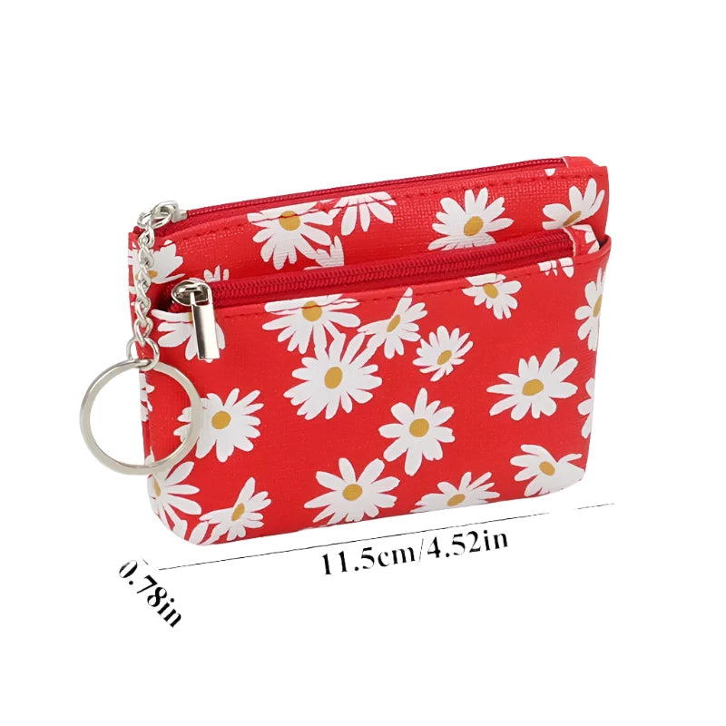 Heamsa Daisy Print Coin Purse Women Mini Wallets Clutch With Zipper Keychain Small Coin Pouch Bag Female Pouch Key Card Holder Wallet