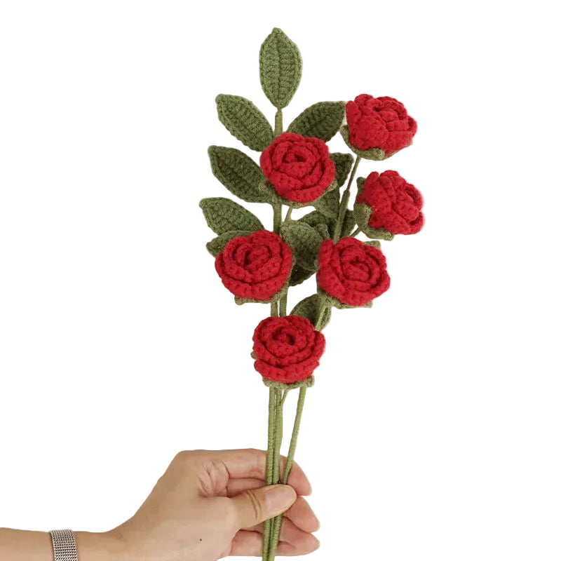 Hemasa 3PC Rose Knit Flower Creative Crochet Flowers Bouquet Crochet Woven Flowers Wedding Decor Gift Home Decor