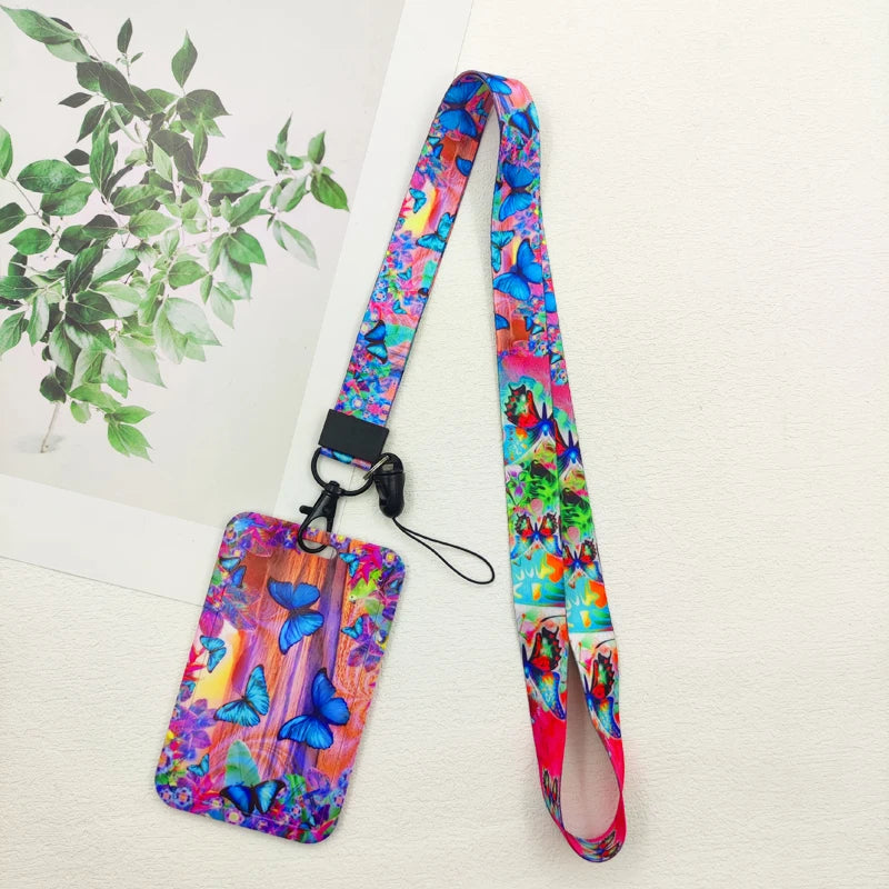 Butterfly ID Card Holders Lanyards Girls Door Card Case Hanging Rope Women Badge Holder Neck Strap Business Card Gift
