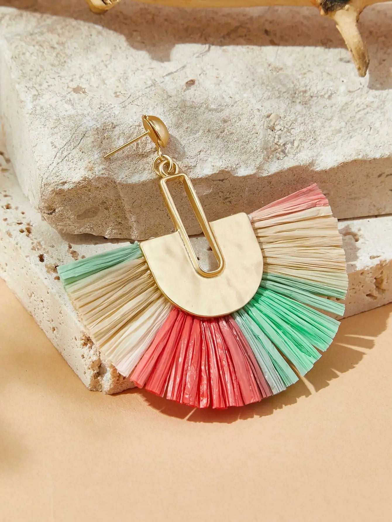 Hemasa Bohemian Vintage Fan Shaped Tassel Earrings for Women Geometric Hand Woven Tassel Earrings with Ethnic Style Earrings