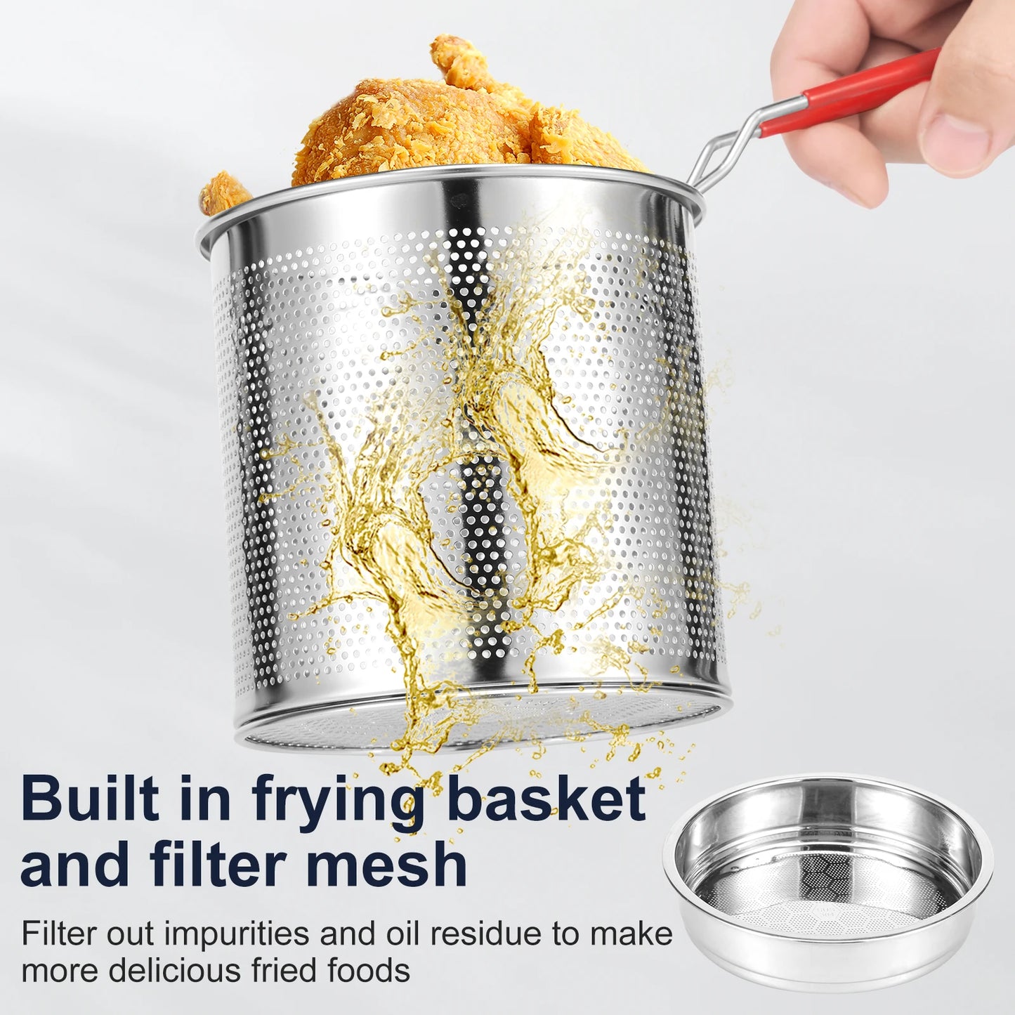 Tejesa Deep Fryer Pot with Strainer Basket Stainless Steel Oil Fry Pot Oil Filter Container for French Fries Chicken Wings Fish Shrimp