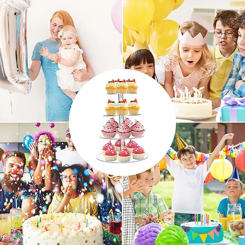 3/4/5 Tier Acrylic Round Cupcake Stand Clear Cup Cake Display Shelf Cupcake Holder Plate Birthday Party Decoration Stands