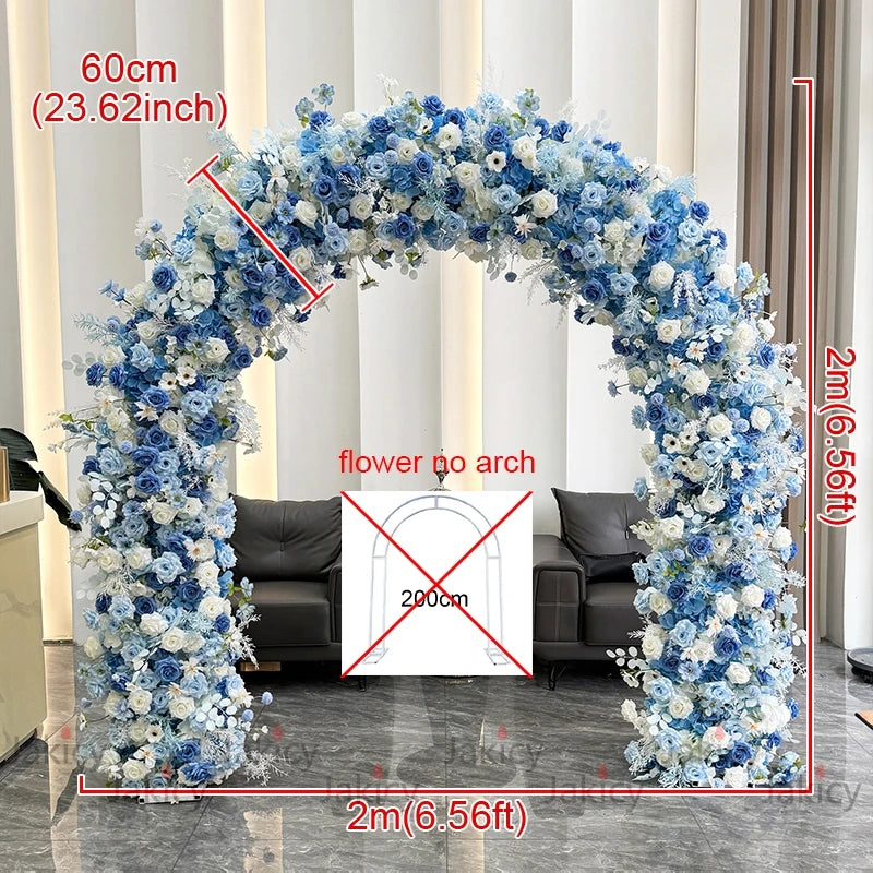 Blue White Rose Hydrangea Flower Row Runner Arrangement Wedding Backdrop Arch Decor Floral With Frame Event Banquet Party Props