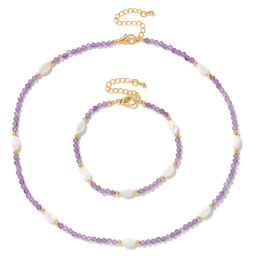 Fashion Natural Freshwater Pearl Necklace 3mm lapis lazuli Amethysts Quartzs Crystal Choker Bracelets Set Jewelry Women Gift