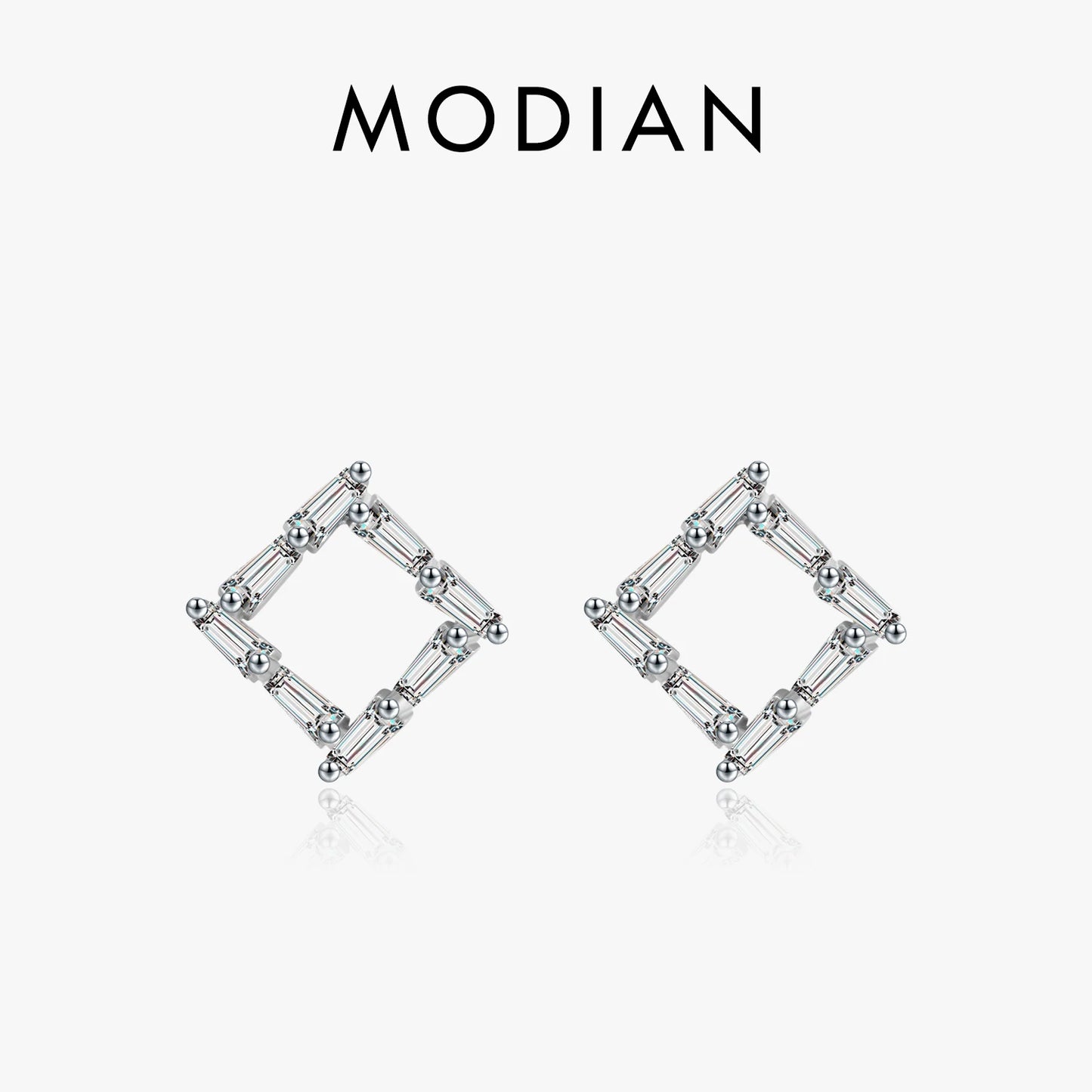Modian Genuine 925 Sterling Silver Simple Square With Trapezoid Clear CZ Stud Earrings for Women Girl Anti-allergy Jewelry