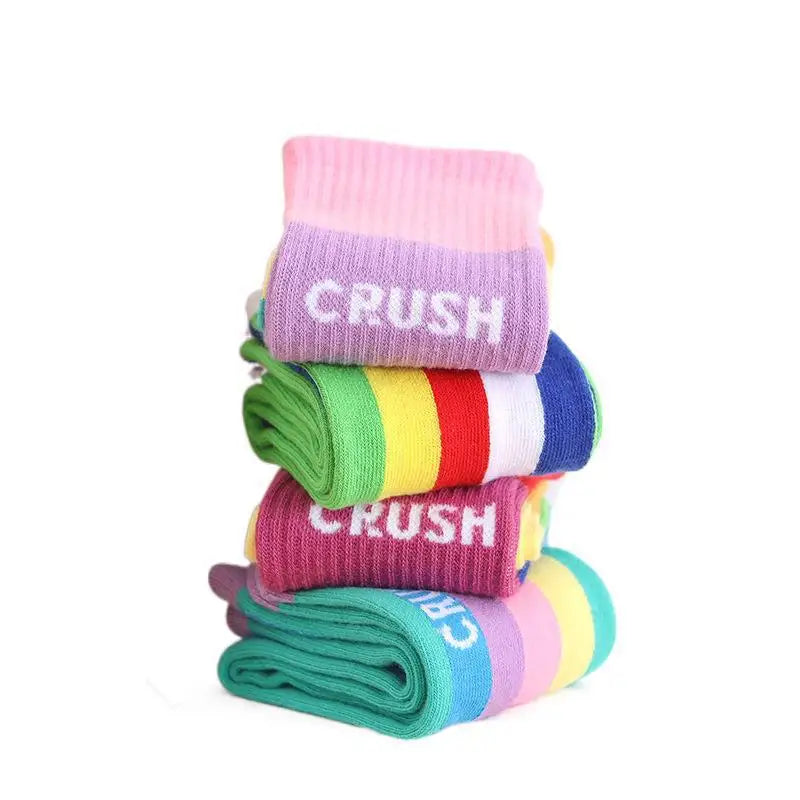 Spring Autumn Girls Cotton Ankle Short Lovely Socks Rainbow Multicolor Kids Children Knee High Legwarmers Infant Baby Freeship