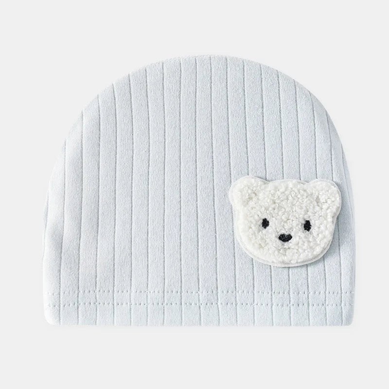 Tejesa 3Pcs Soft Infant Beanies Caps/ Baby Hats /Cartoon Bear Boneless Muslin Hat