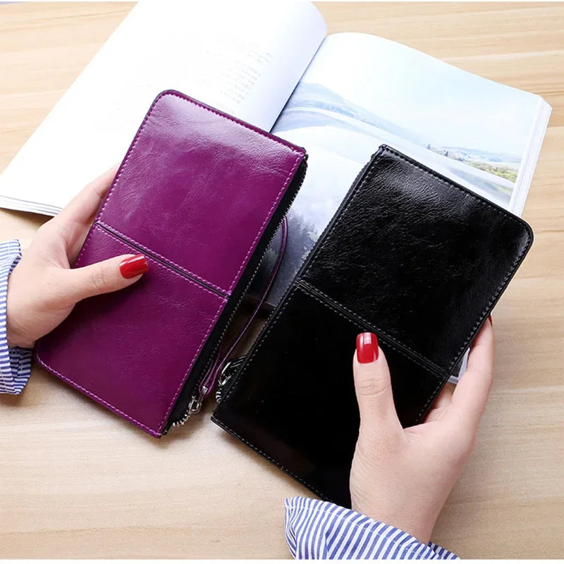 Hemasa Women's Leather Zipper Handbag Bank Large Capacity  Wallet Wrist Strap /Simple Bag Card Holders Wallets