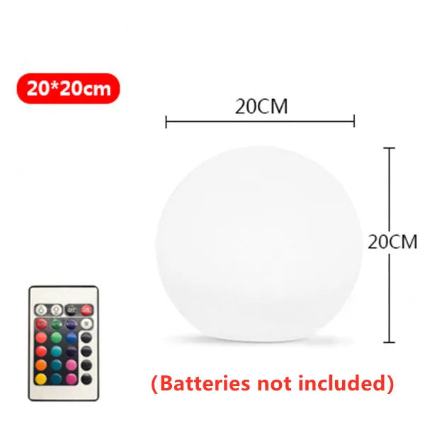 25/20/15/10cm LED Luminous Round Ball Lamp Battery Powered Remote 16 Color Garden Landscape Lawn Home Bedroom Decor Night Lights