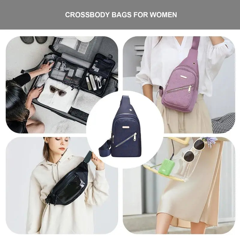 Hemasa Womens Sling Bags Crossbody Sports Sling Backpack Chest Bag Waterproof Oxford Cloth Crossbody Purse With Earphone Hole Sling Bag