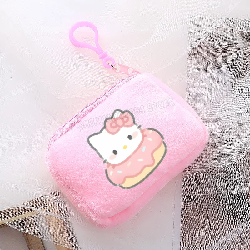 Hemasa  Hello Kitty Mini Plush Coin Purse  / Pink Canvas Square Storage Bag Key Case Handbag Kids Girls Birthday Gifts