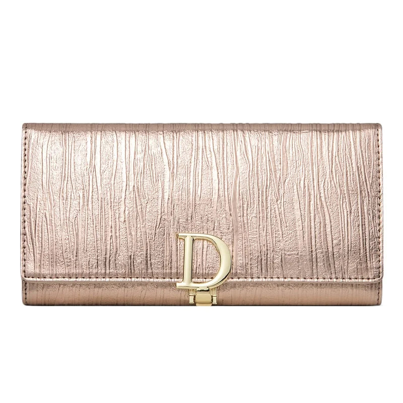 Tejesa Ladies Long Leather Wallet, Leather Phone Purse, Card Holder with Stripe Design, Women's Cartera Style (Gold)
