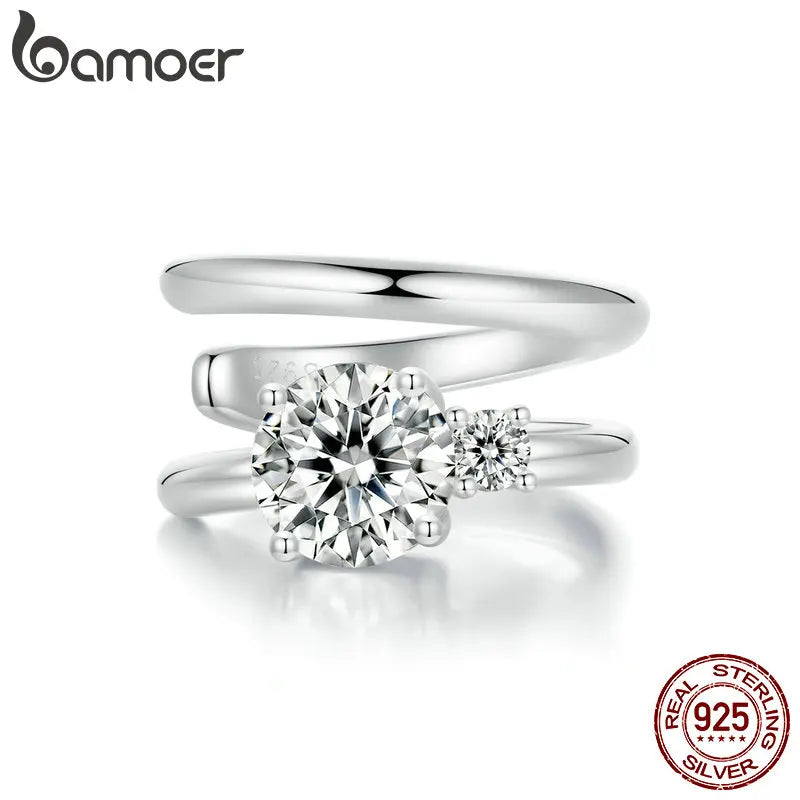 BAMOER Mono White Gold Plated Double-layered Moissanite Ear Cuff 925 Sterling Silver Ear Clip Moissanite Earrings for Women