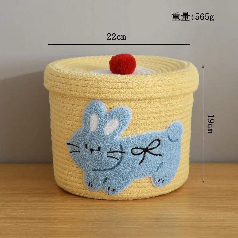Tejesa Large Capacity  Woven Basket with Lid Cartoon House aped Storage Container Fun Desktop Organizer Basket for Home Use