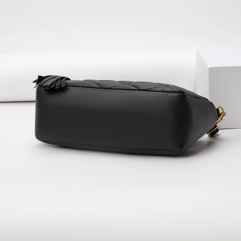 Hemasa Double Zipper Crossbody Diamond Lattice Shoulder Bag Tassel Decoration  Zipper handBag
