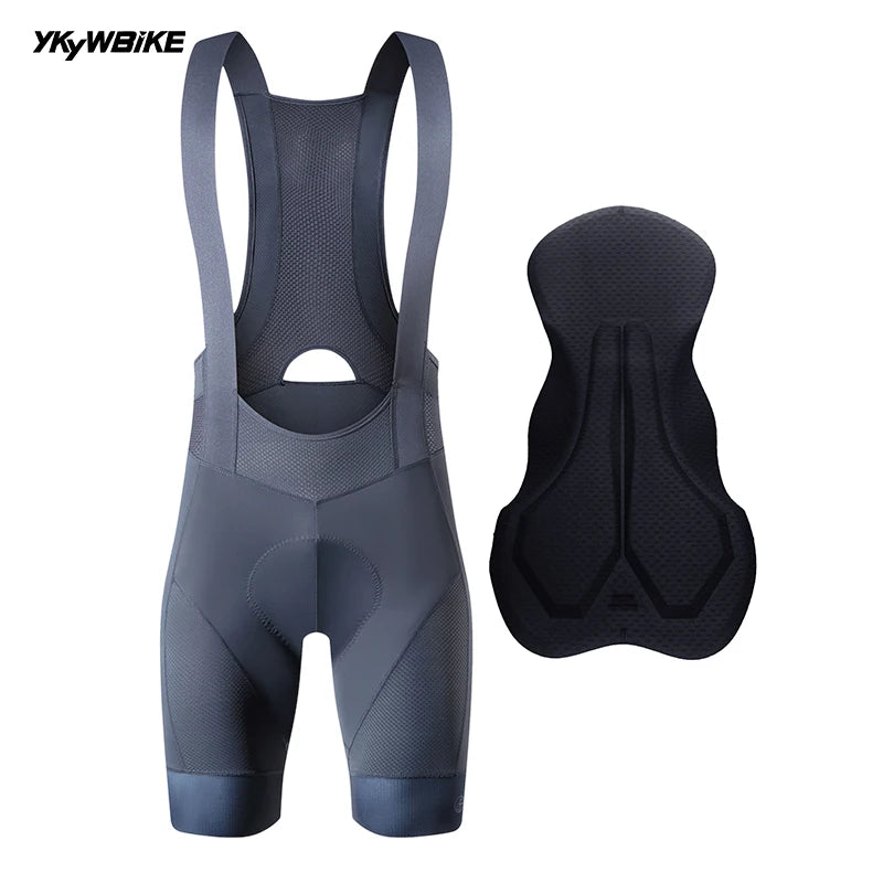 YKYW Men's Pro Team Bib Shorts Summer Outdoor Wear Breathable Bicycle Sports Clothing Tights Bike Blue Gray Bib Shorts 6 Hours