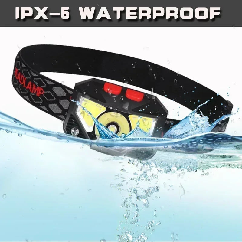 Hemasa LED Induction Headlamp Built in Battery USB Rechargeable Head Torch Outdoor Search Emergency Camping Fishing Lantern