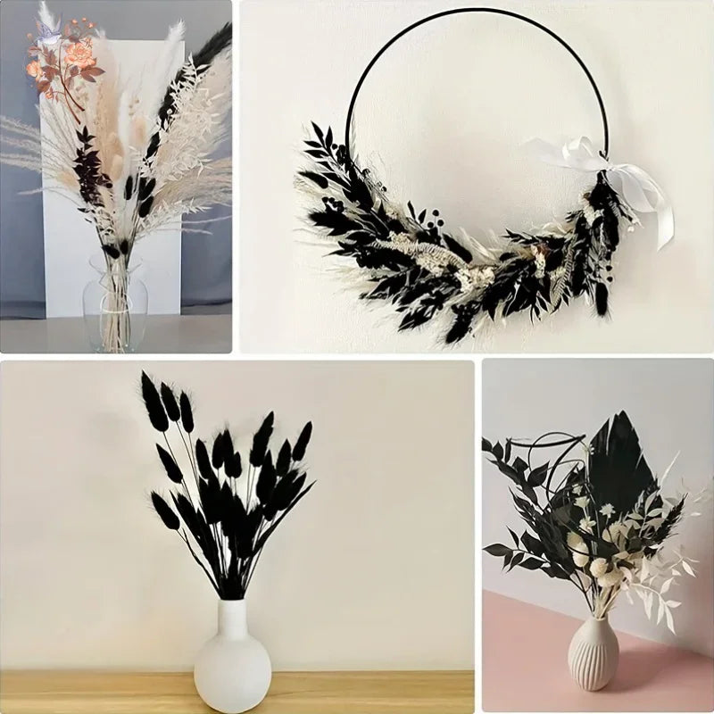 45pcs Dried Flowers Bouquet Black White Style Fluffy Pampas Rabbit Tail Grass for Halloween Party Decoration Home Accessories