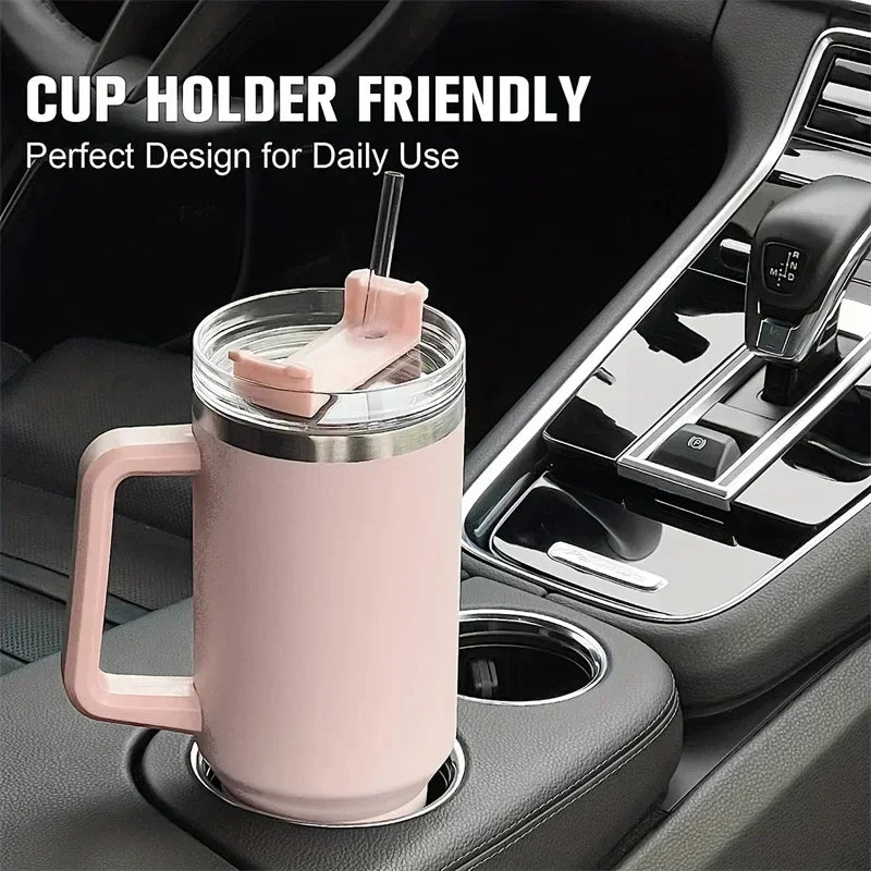 Hemasa 40oz Stainless Steel Water Bottle  Car Coffee Mug Personalized Tumbler with Handle Lid Straw Vacuum Thermos Cup