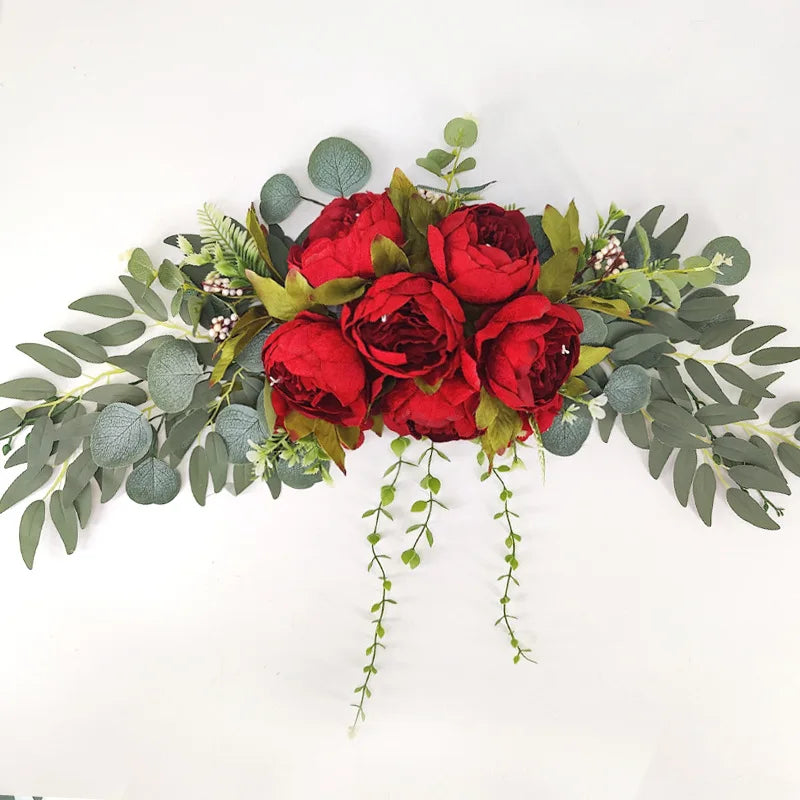 YeeNanee Artificial Peony Reception Flowers Swag with Eucalyptus Greenery for Wedding Ceremony Welcome Sign Floral Decoration