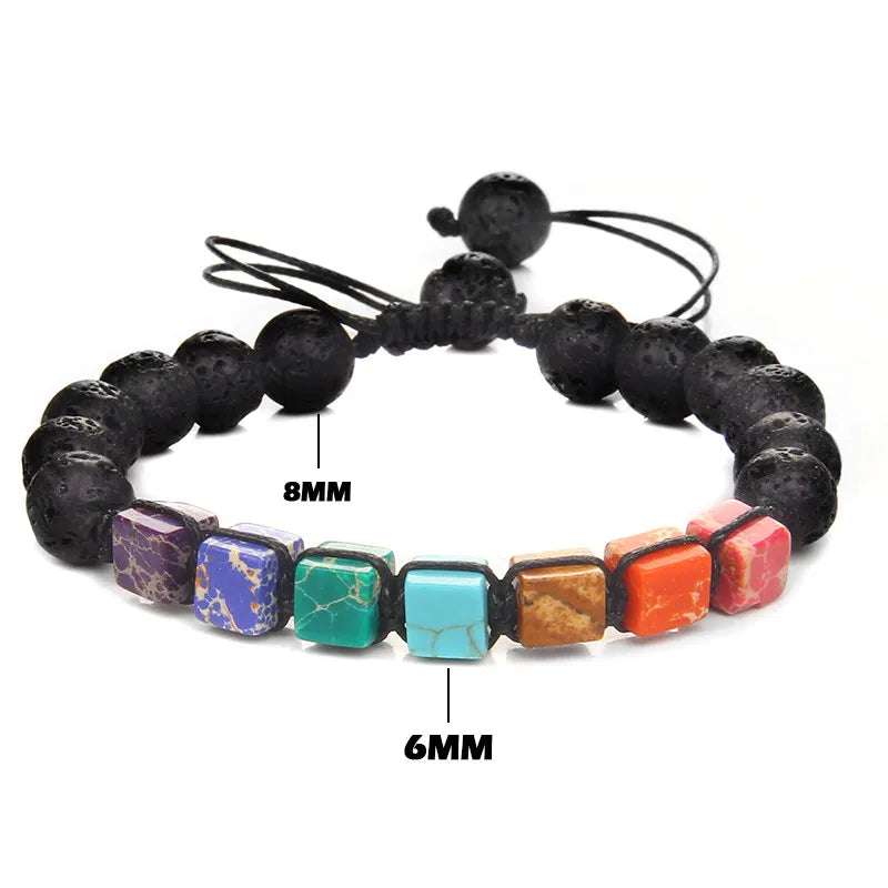 Tejesa Square Beads 7 Chakra Wrap Bracelets For Men Adjustable Braided Bracelet Green African Stone Lava Labradorite Handmade Jewelry