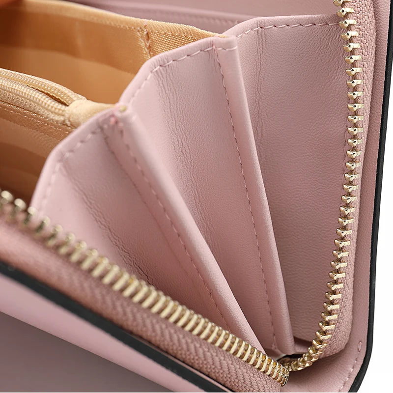 Pierre cardin women's wallet with zipper card ladies purses leather pink wallets for women