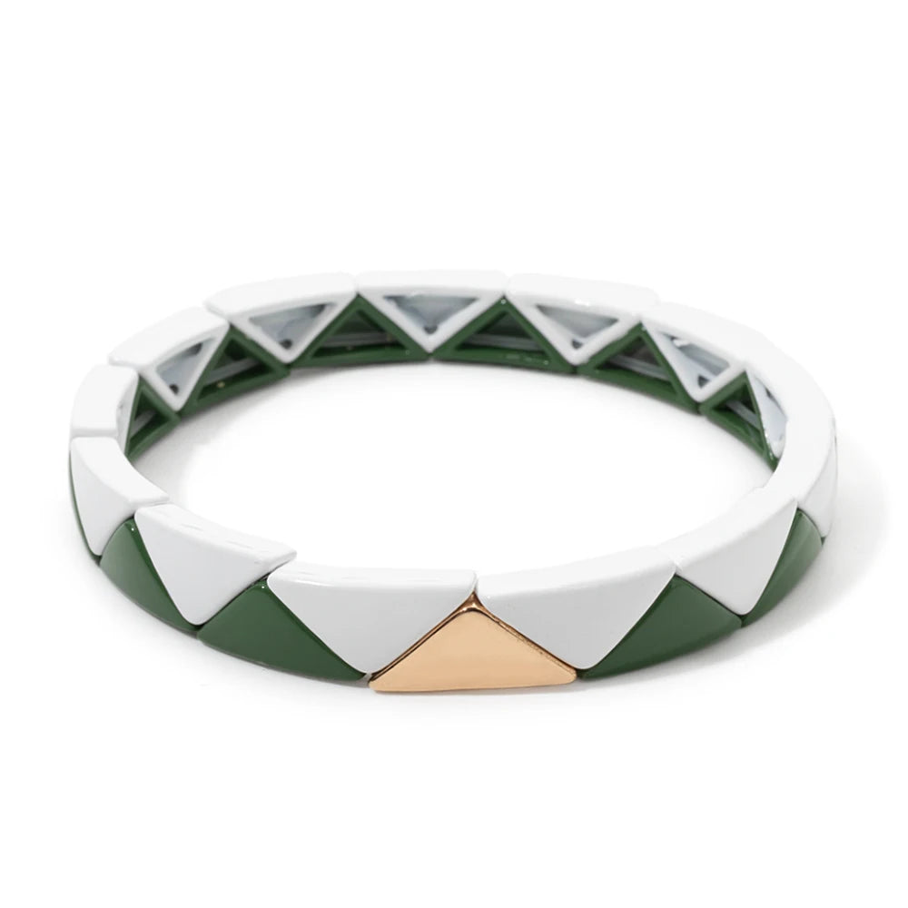 Tejesa 6.5x13mm Colorful  Triangle Enamel Elastic Beads Bracelets For Women/Girls