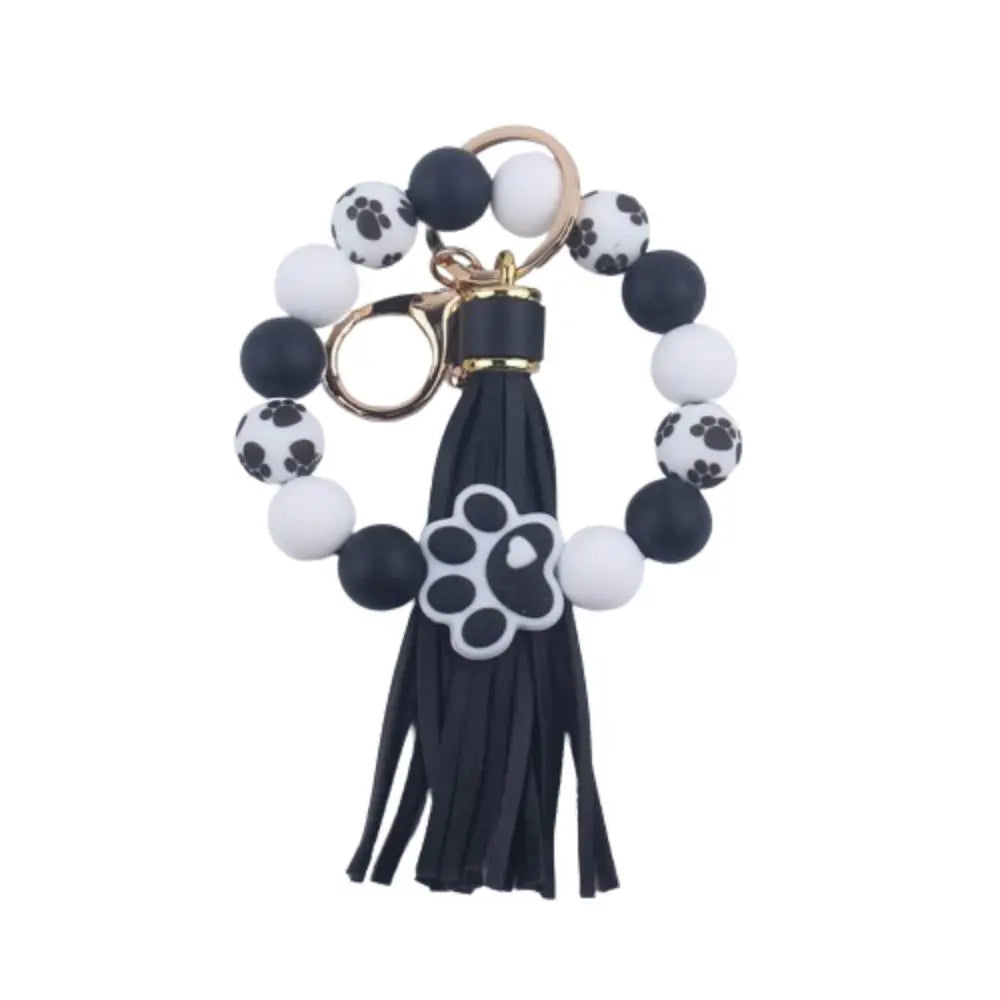 Creative Wristlet Keychain Portable Silicone Beaded Dog Claw Pendant Bracelet with Leather Tassel English Alphabet