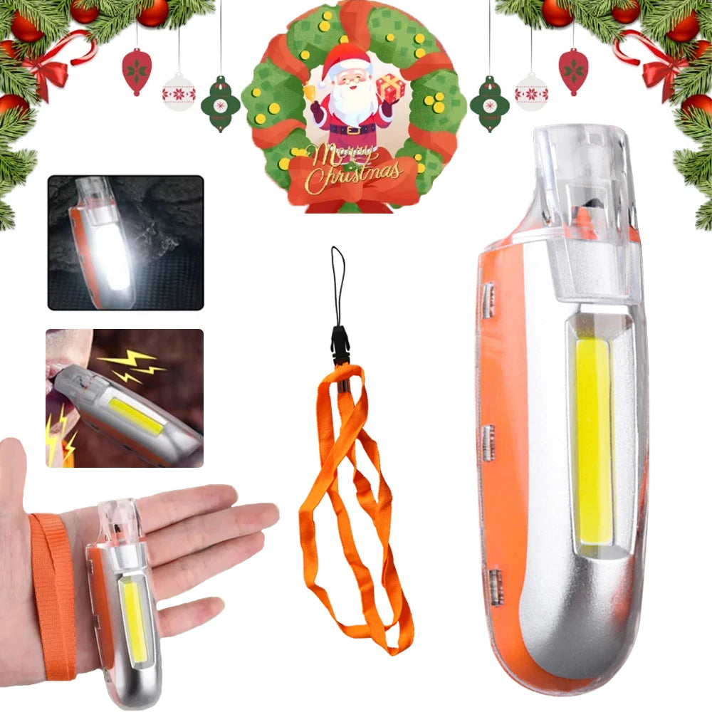 Mini LED Whistle Light USB Rechargeable Camping Keychain Light 3 Lighting Modes Flashlight Outdoor Emergency Torch with Lanyard