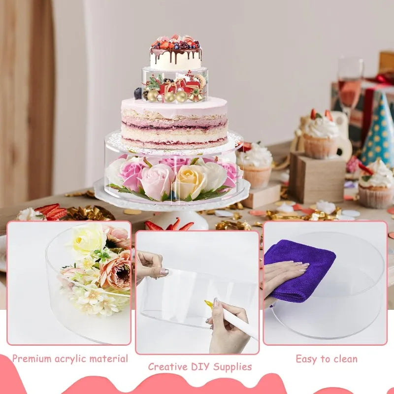 Acrylic Fillable clear Cake Stand for wedding Birthday Party Baby Show Cheesecake Chocolate MoussePastry Display Box With lights