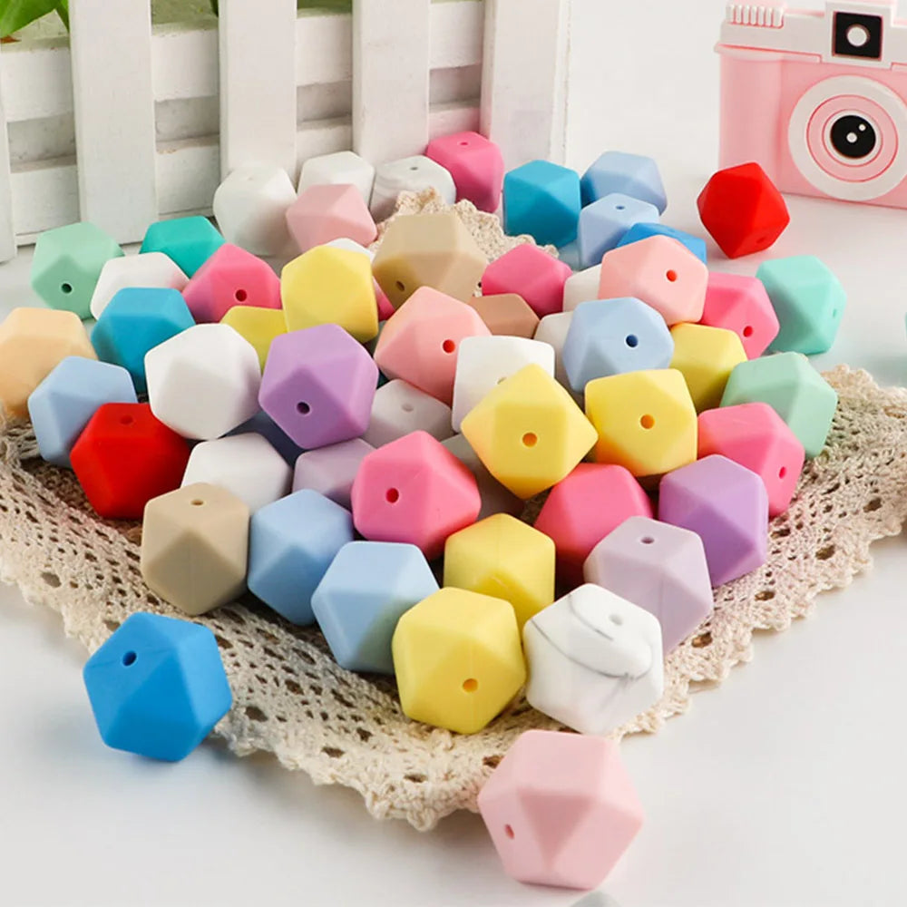 Hemasa  14mm Hexagon Silicone Beads 100/200/500Pcs For Jewellery Making DIY Personalized Bracelet Pacifier Chain Accessories