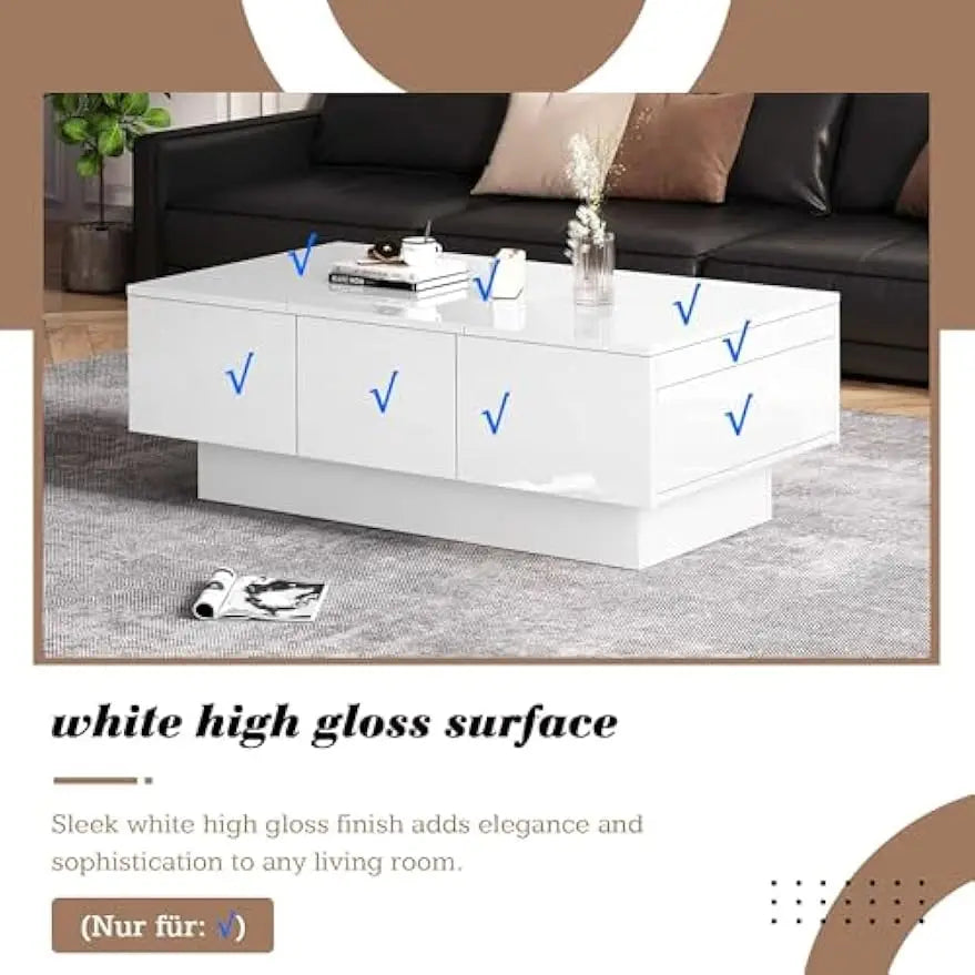 Coffee table, wooden center table Coffee table with 2 drawers and 2 large storage spaces for home office , living room
