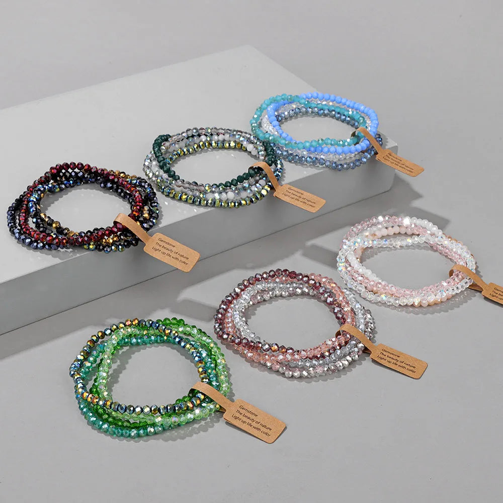 Hemasa Faceted Crystal Beads Bracelet Colorful Round Glass Couple Beaded Elastic Charm Bracelets Anniversary Wristband Gift