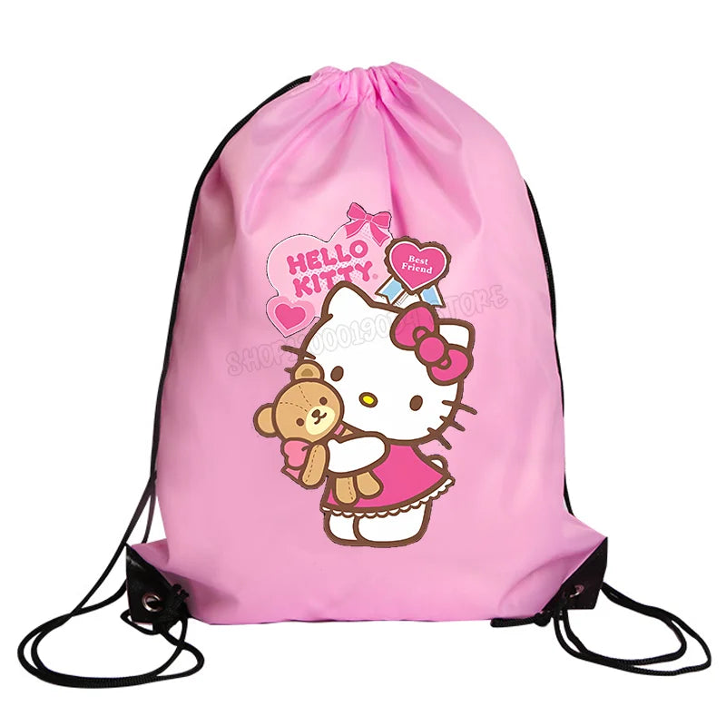 Hemasa Hello Kitty Drawstring Bag Sports Waterproof Backpack   Bags Birthday Cute Gift