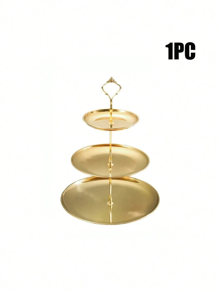 Tejesa 1/2pcs Stainless Steel Gold Dessert Tray, Multi-Tier Cake Stand, Cake Plate, Snack Platter, For Tea Party, Birthday, Wedding