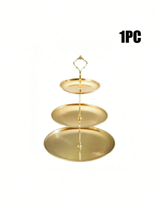 Tejesa 1/2pcs Stainless Steel Gold Dessert Tray, Multi-Tier Cake Stand, Cake Plate, Snack Platter, For Tea Party, Birthday, Wedding