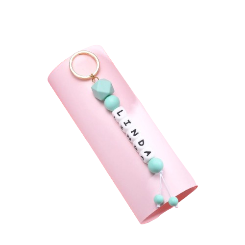 Hemasa Personalized 2-8 Letters Name Leopard Silicone Bead Keychain/ Fashion Bag Pendant Charm