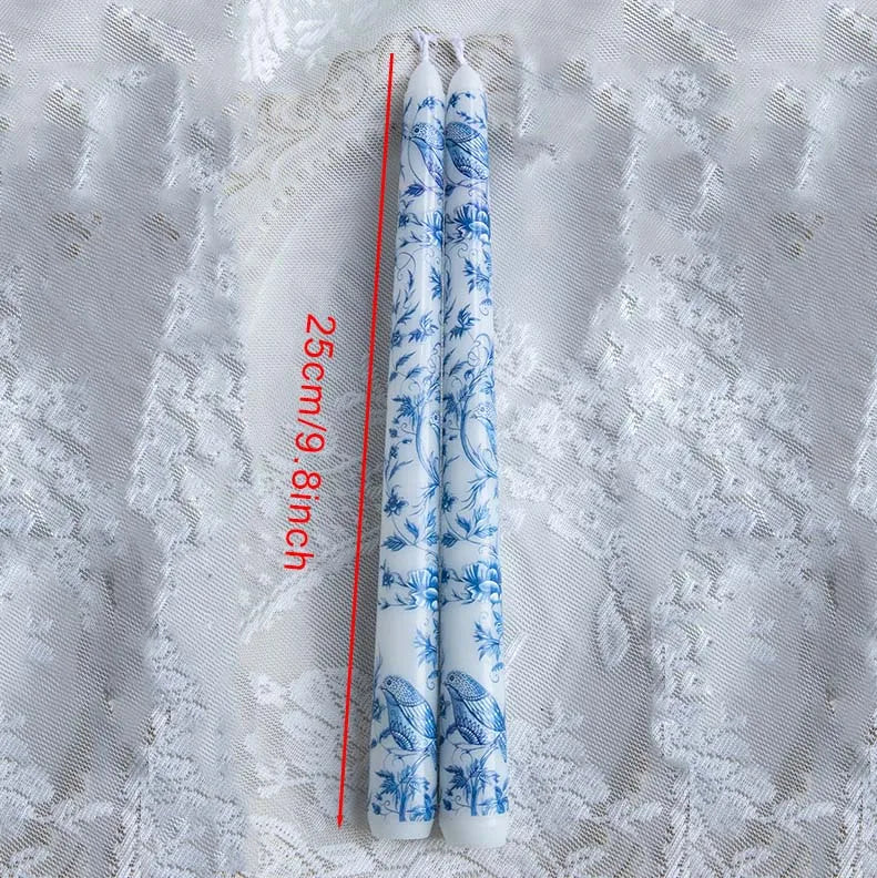 7.5'' Long Wedding Candles French Hand-Printed Pole Candle Long Taper Dinner Candles for Minimalist Home Decorative Candles